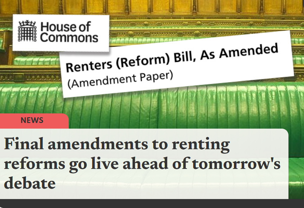      Final amendments to renting reforms go live ahead of tomorrow's debate
